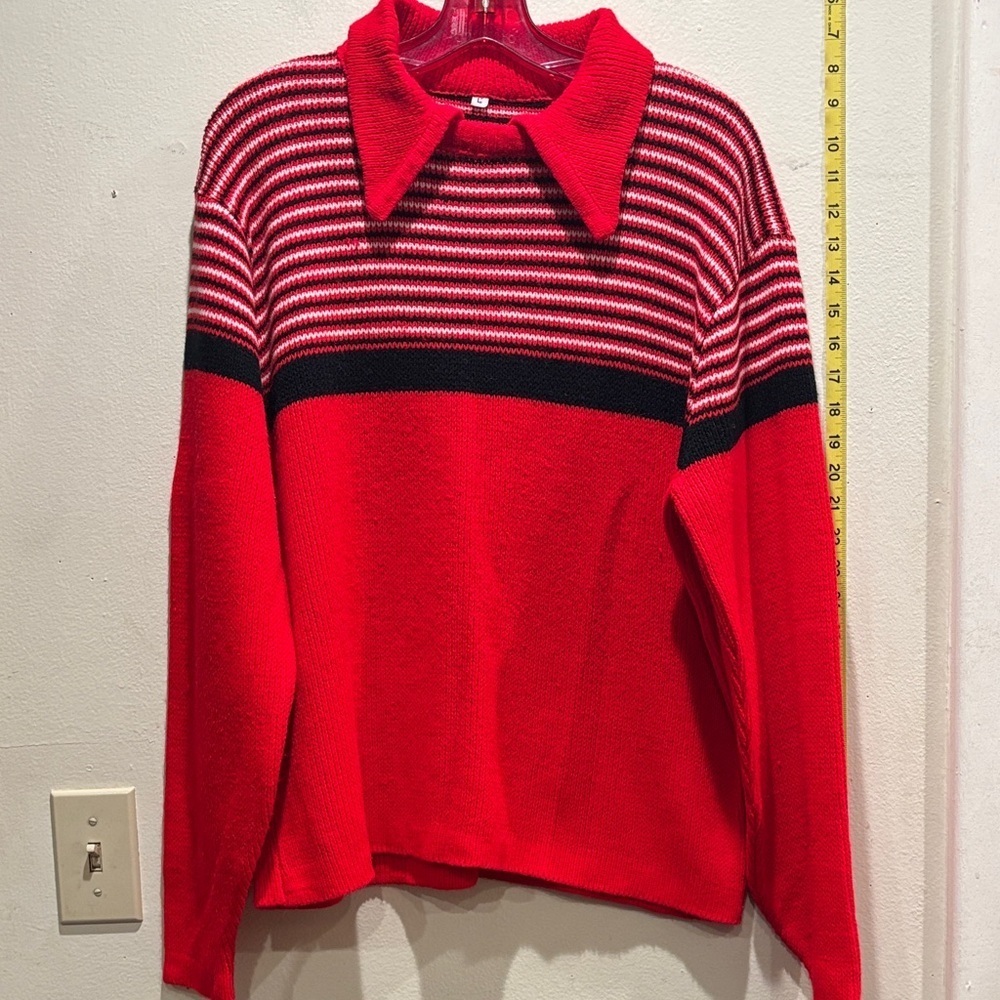 Vintage Red Striped Women's Sweater